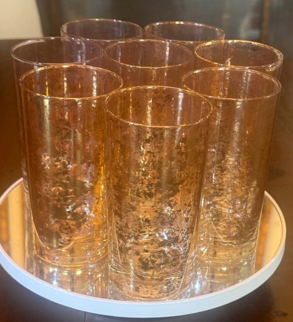 Vintage 1950s MCM Heavy 22K Gold Crusted 5" Highball Glasses